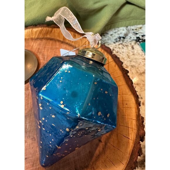 2 kugel style dillards handblown blue mercury Glass Gem-Shaped holiday Ornaments - Picture 4 of 11